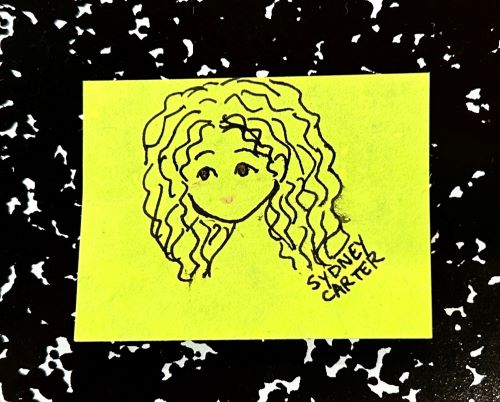 drawing of girl on post it note