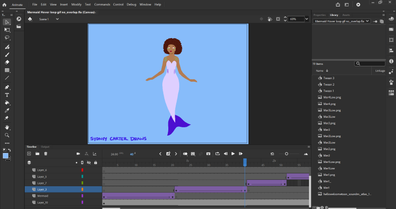 animation screen with mermaid cartoon